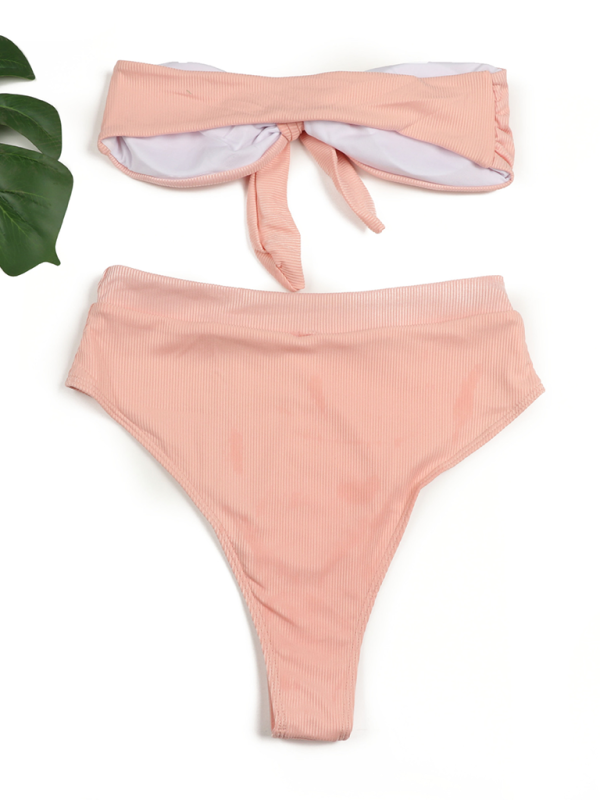Damen-Bikini-Badeanzug mit hohem Bund und trägerlosem Oberteil 