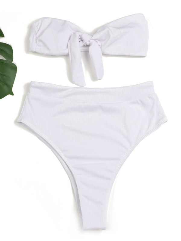 Damen-Bikini-Badeanzug mit hohem Bund und trägerlosem Oberteil 
