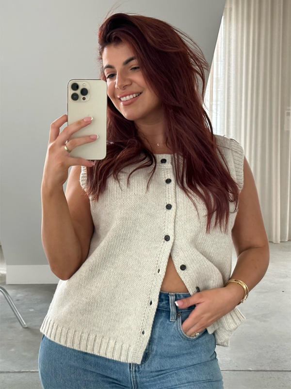 Strickweste, lässiges, vielseitiges, einreihiges Strick-Cardigan-Top 