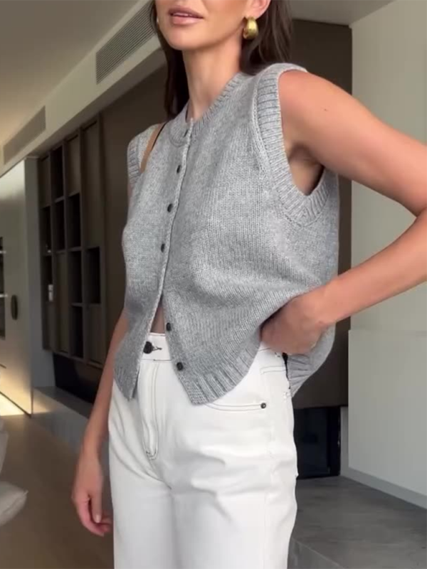 Strickweste, lässiges, vielseitiges, einreihiges Strick-Cardigan-Top 