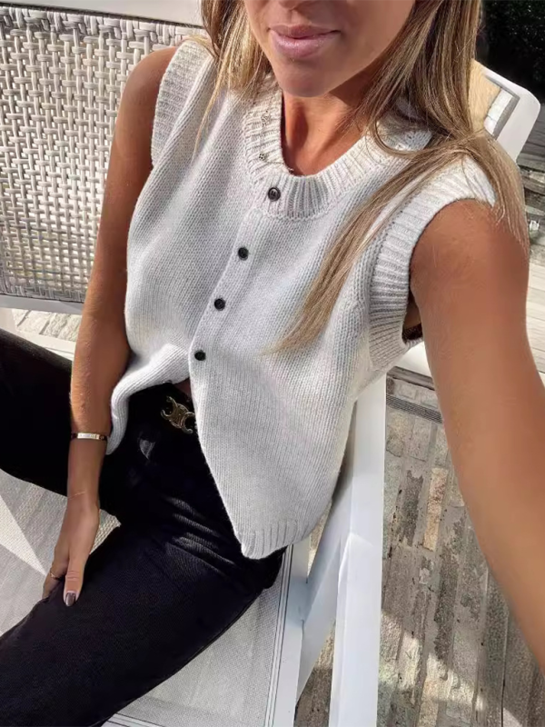 Strickweste, lässiges, vielseitiges, einreihiges Strick-Cardigan-Top 