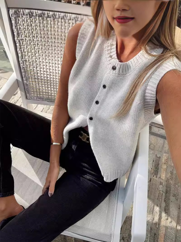 Strickweste, lässiges, vielseitiges, einreihiges Strick-Cardigan-Top 