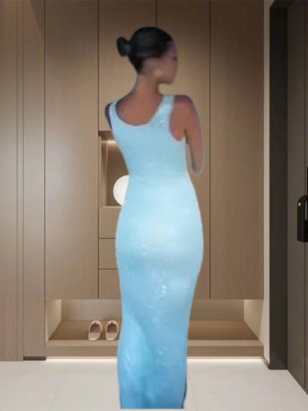 Modisches und sexy ärmelloses, tailliertes Paillettenkleid mit U-Ausschnitt und schmaler Passform. 