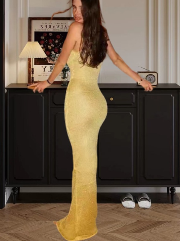 Modisches und sexy ärmelloses, tailliertes Paillettenkleid mit U-Ausschnitt und schmaler Passform. 