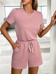 Women's casual solid color short jumpsuit – front view