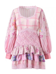 Neues langärmeliges Kleid mit Farbblock-Spitzendetails 