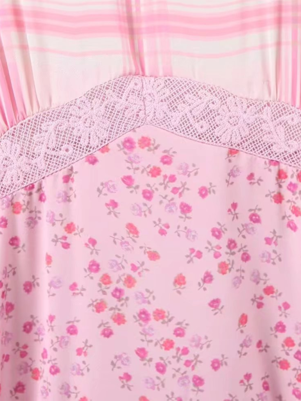 Neues langärmeliges Kleid mit Farbblock-Spitzendetails 