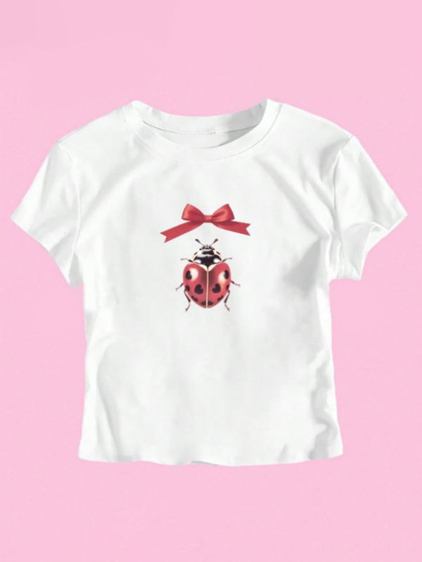 Nouveautés Femme T-shirt à col rond, imprimé nombril, manches courtes 