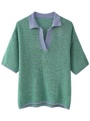 New women's loose knitted POLO collar top/high waist knitted shorts