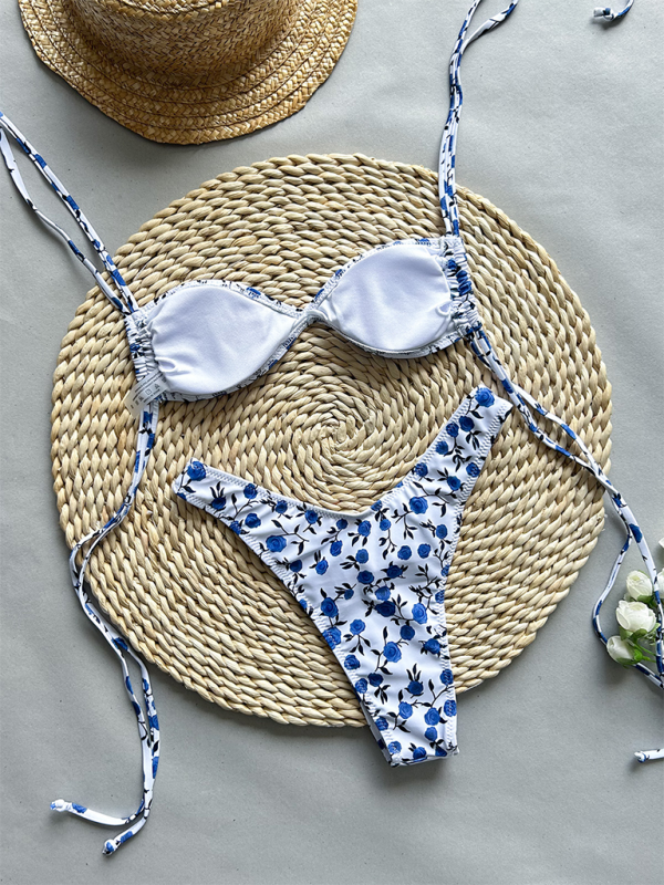 Neuer zweiteiliger Badeanzug, sexy Bikini mit Blumenmuster 