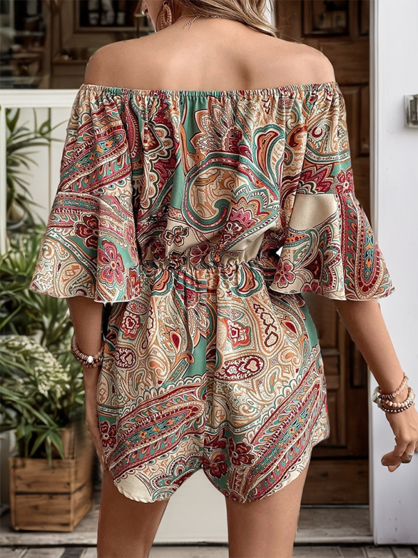 Women's off-shoulder paisley mini dress – back view