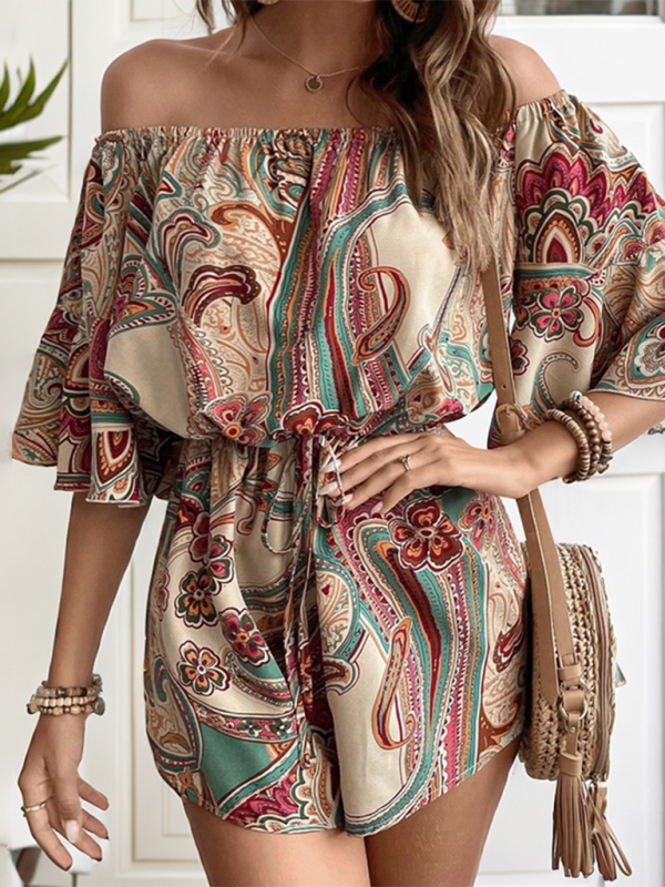 Women's off-shoulder paisley mini dress – side detail