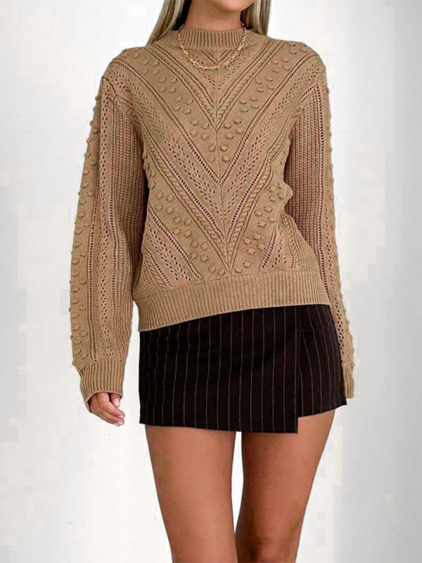 Fashion round neck jacquard sweater simple solid color sweater