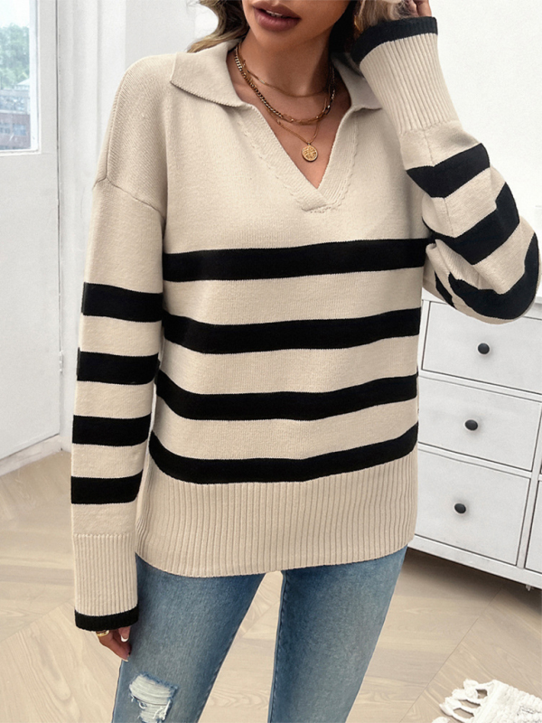 Pull ample décontracté pour femme avec revers contrastés 
