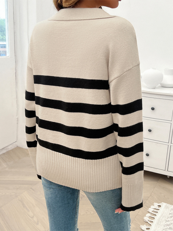Pull ample décontracté pour femme avec revers contrastés 