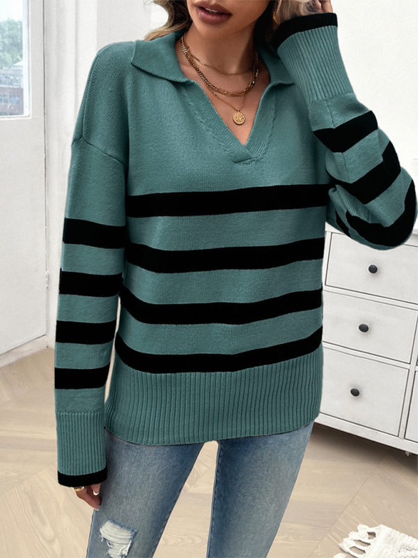 Pull ample décontracté pour femme avec revers contrastés 
