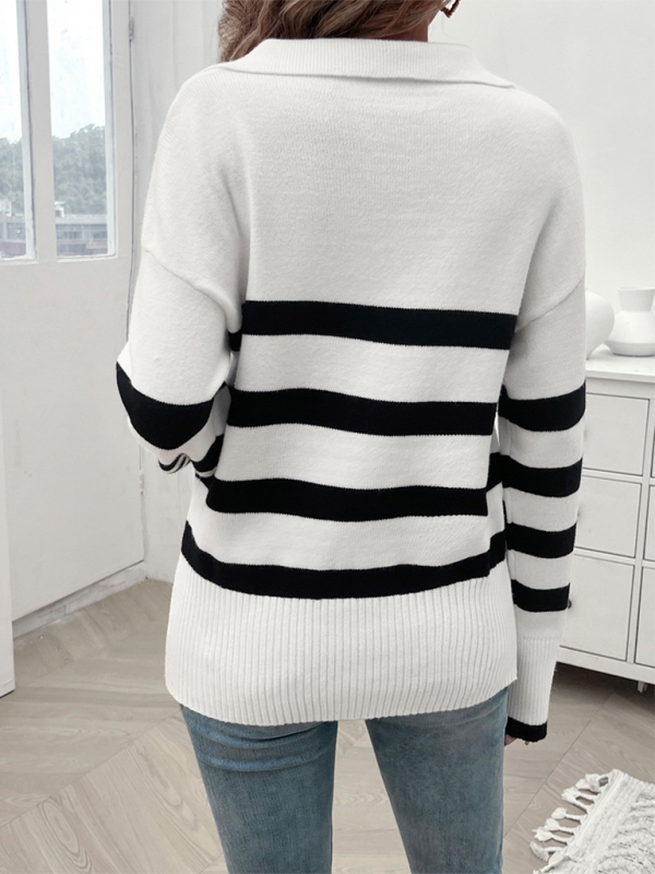 Pull ample décontracté pour femme avec revers contrastés 