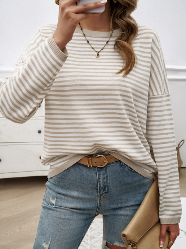 Women's Temperament Casual Round Neck Striped Sweater