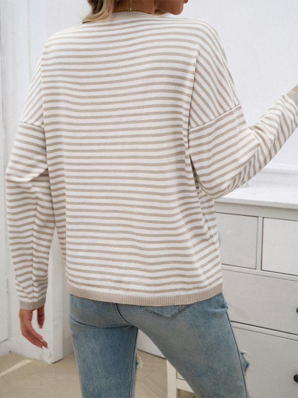 Women's Temperament Casual Round Neck Striped Sweater