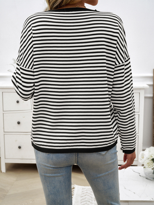 Women's Temperament Casual Round Neck Striped Sweater