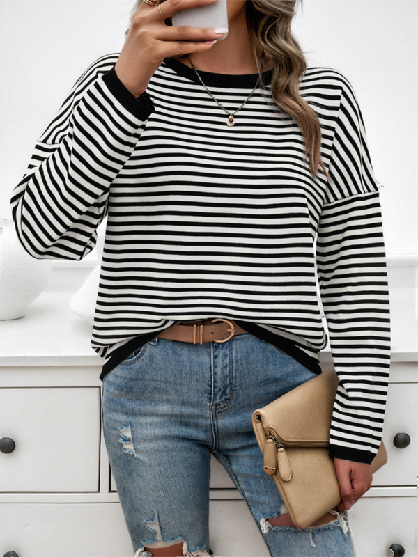 Women's Temperament Casual Round Neck Striped Sweater