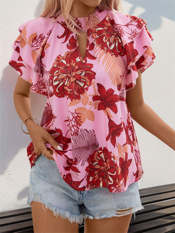 Damenbluse mit Rüschenärmeln und Print 