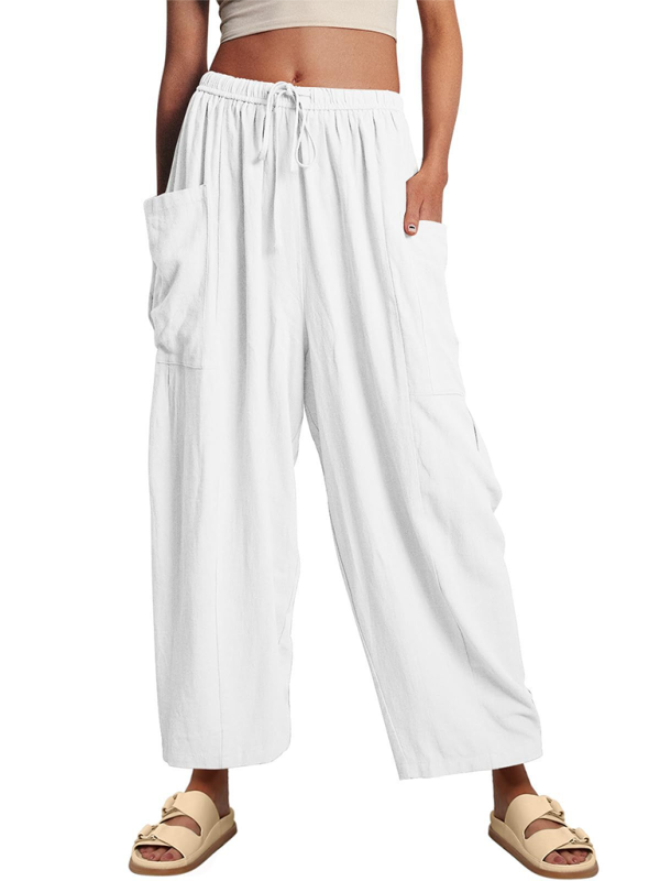 Damenhose mit elastischem Bund, Falten, hohem Bund und weitem Bein, lockere Freizeithose 