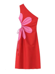 Neues schlichtes, bedrucktes Kleid mit Lochmuster für Damen 