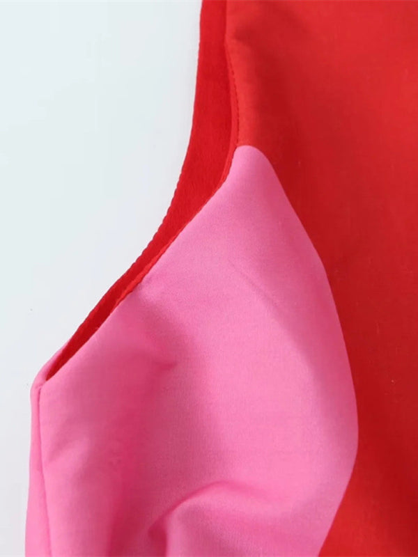 Neues schlichtes, bedrucktes Kleid mit Lochmuster für Damen 