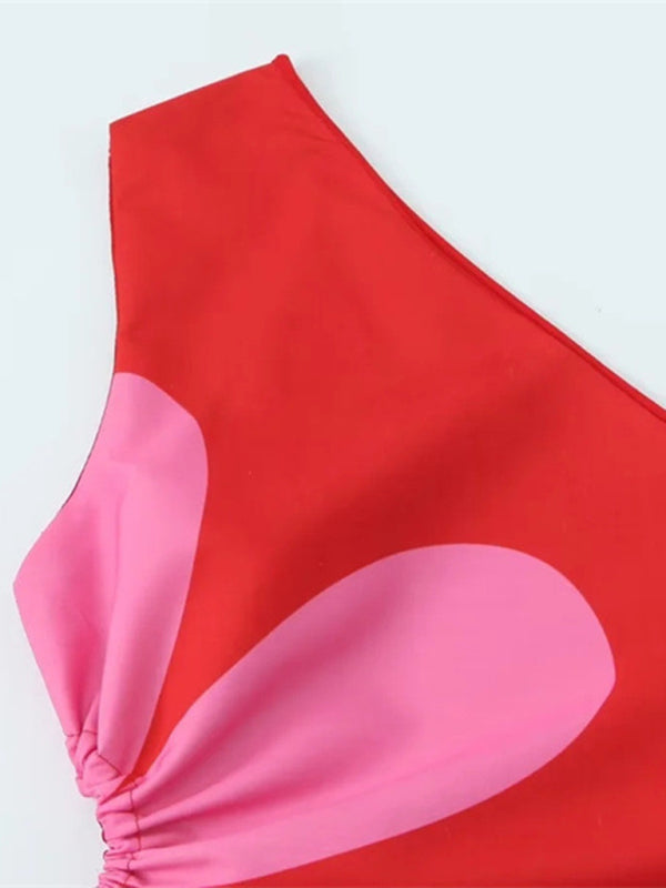 Neues schlichtes, bedrucktes Kleid mit Lochmuster für Damen 