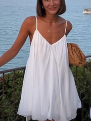 Robe bustier sexy pour femme, dos nu, col en V, ourlet plissé et volanté, sans manches. 