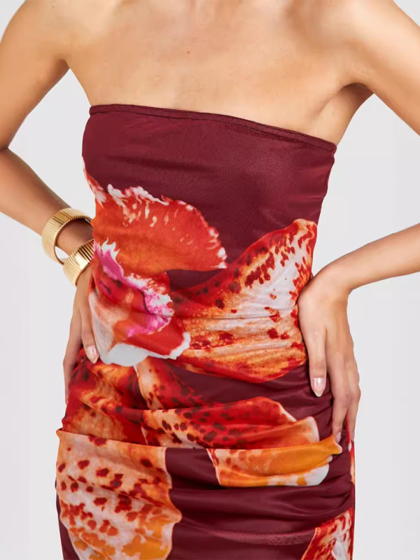 Robe moulante sans manches sexy à imprimé plissé en résille 