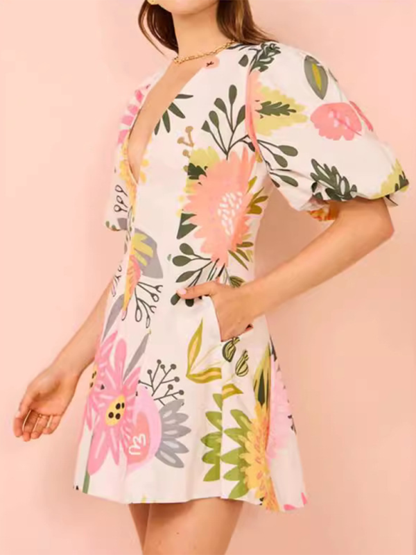 Damenmode bedrucktes Taschenkleid 