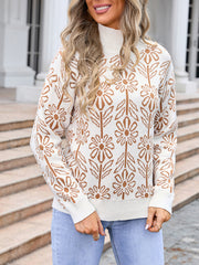 Women's high collar floral long sleeve sweater