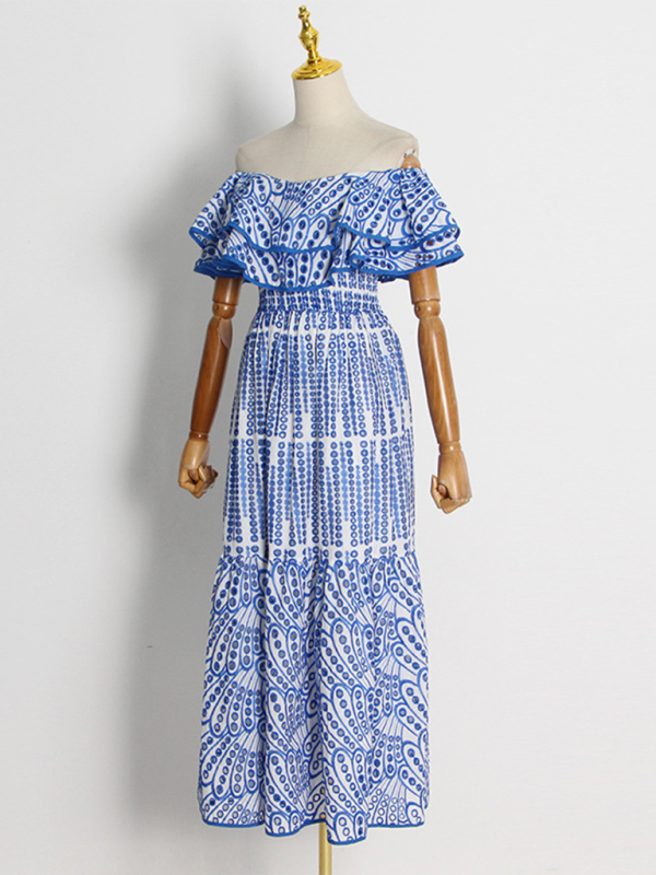 Nouvelle robe longue pour femme à une épaule, brodée d'un motif de feuille de lotus à double épaisseur. 