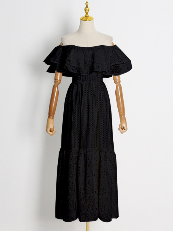 Neues doppellagiges, einseitig besticktes Lotusblatt-Damenkleid 