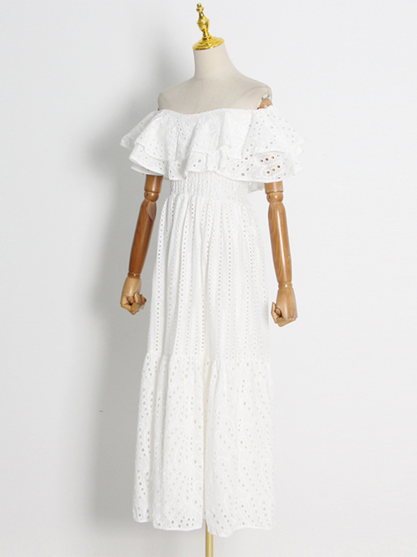 Nouvelle robe longue pour femme à une épaule, brodée d'un motif de feuille de lotus à double épaisseur. 