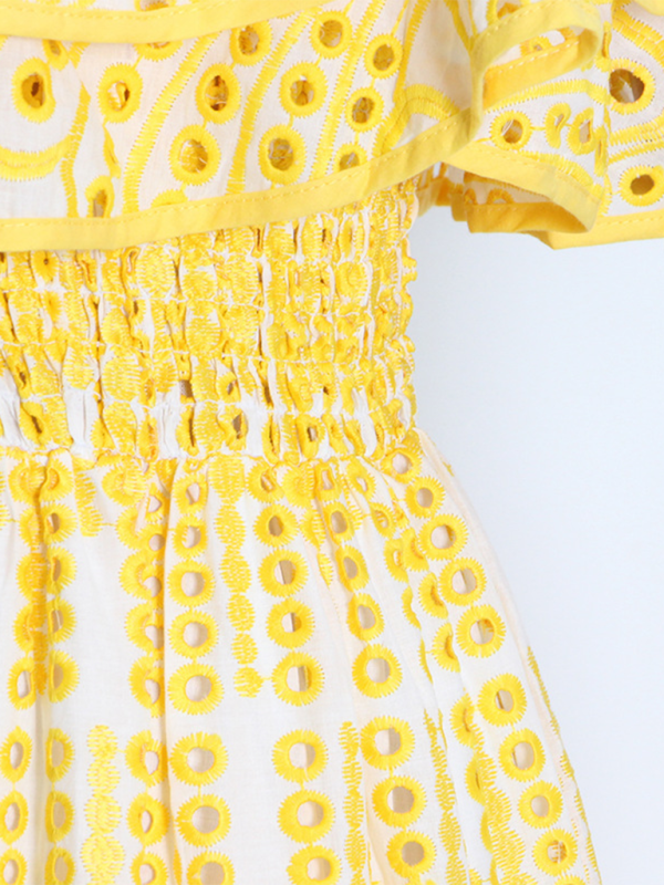 Nouvelle robe longue pour femme à une épaule, brodée d'un motif de feuille de lotus à double épaisseur. 