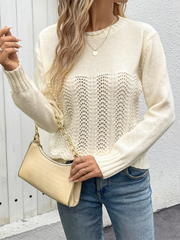 Neuer schlichter Rundhals-Langarmpullover mit Lochmuster 