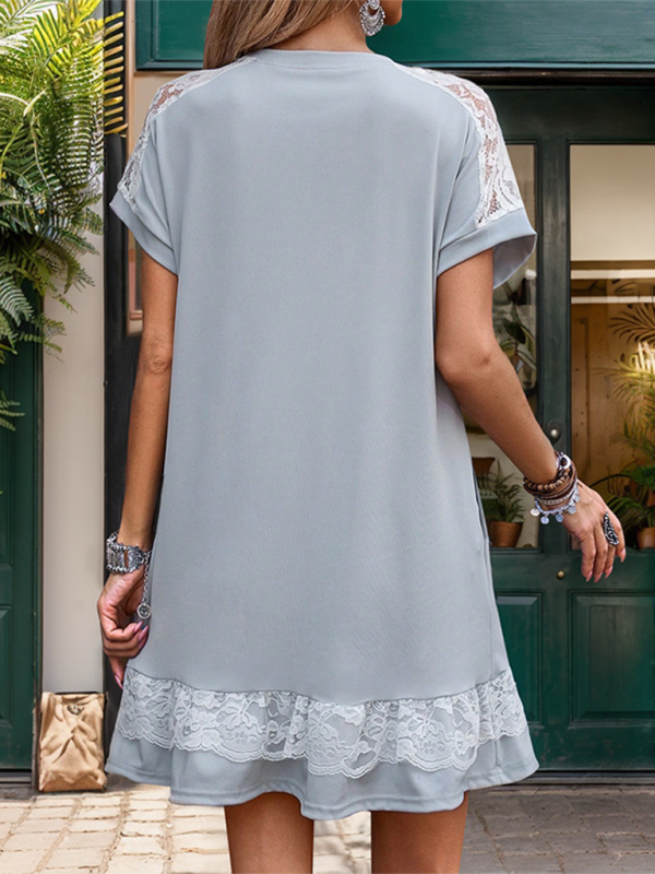 Robe t-shirt unie à coutures en dentelle neuve 