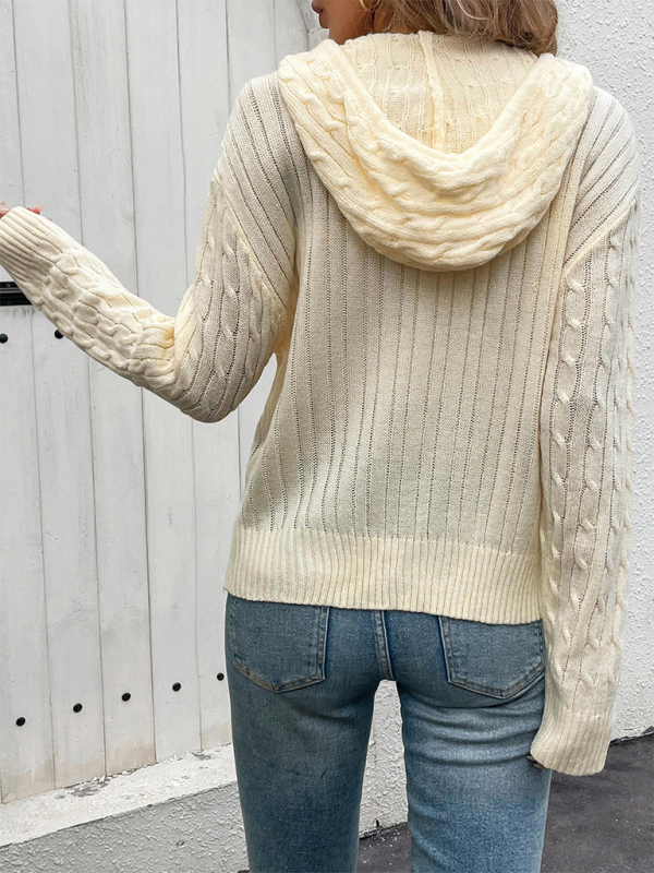 Nouveau cardigan simple à capuche torsadée, couleur unie 