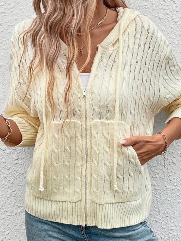 Nouveau cardigan simple à capuche torsadée, couleur unie 