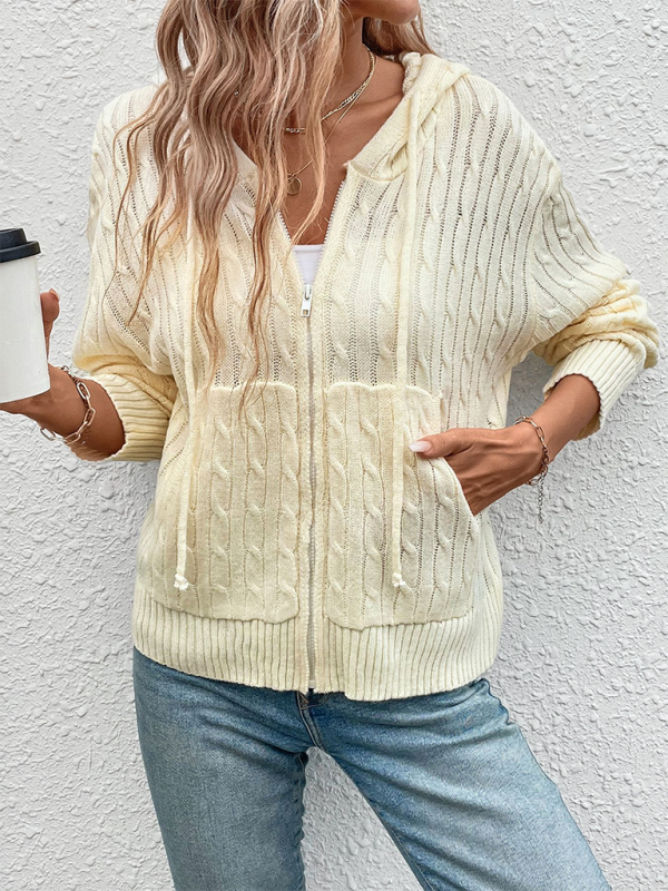 Nouveau cardigan simple à capuche torsadée, couleur unie 