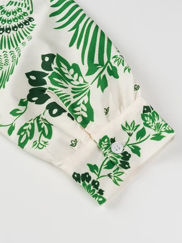 Damenkleid mit V-Ausschnitt, Print und langen Ärmeln – Neues modisches Design 