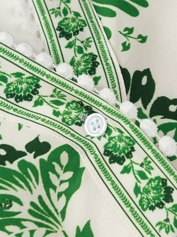 Damenkleid mit V-Ausschnitt, Print und langen Ärmeln – Neues modisches Design 