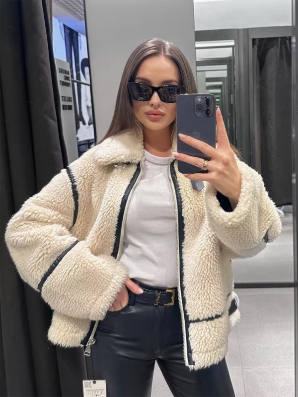 Nouveau manteau de fourrure automne-hiver pour femme, veste à revers 