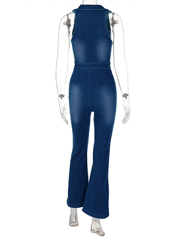 Women's new slim fit fashion street retro style high waist denim jumpsuit – detail view