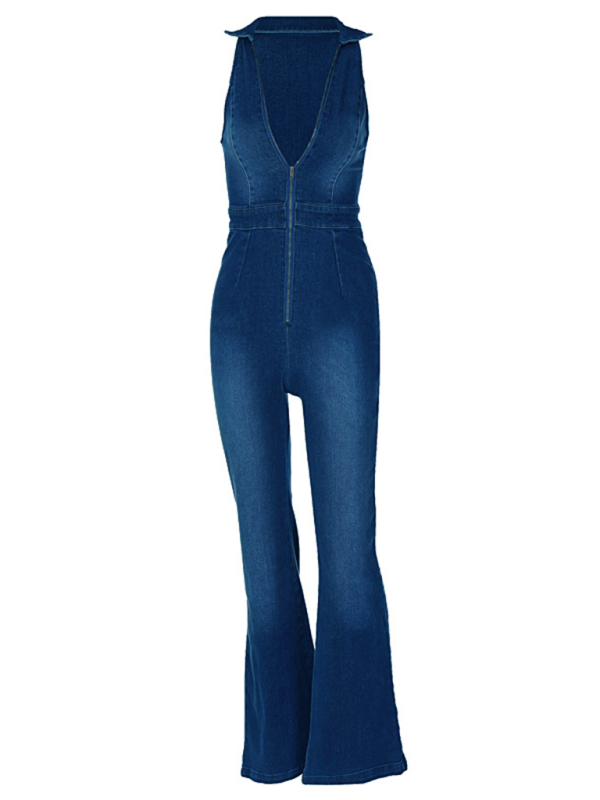 Women's new slim fit fashion street retro style high waist denim jumpsuit – side view