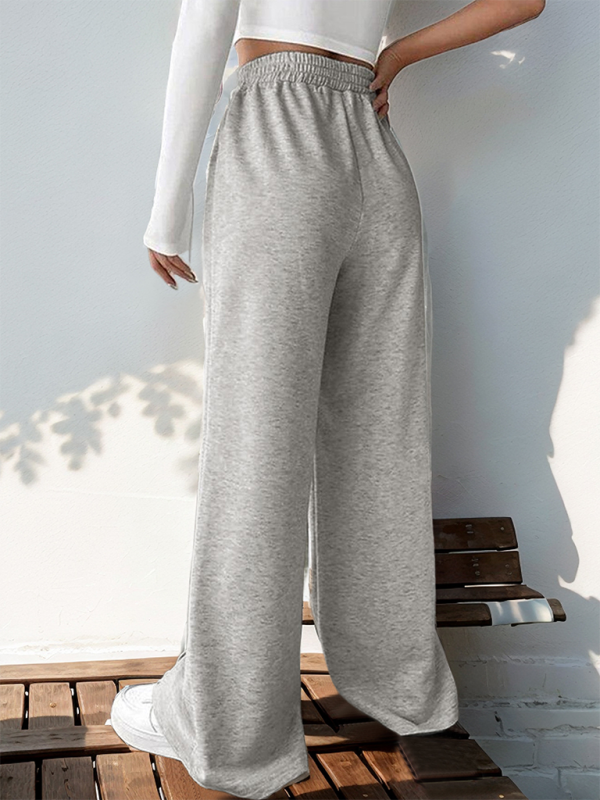 Pantalon décontracté pour femme, taille haute, col en V élastique et jambes larges. 