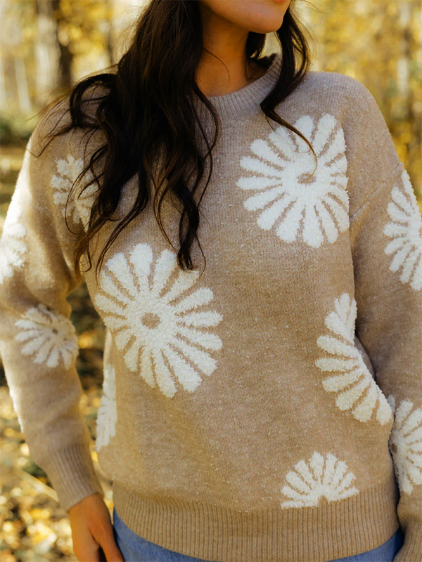 Lässiger Strickpullover mit Blumenmuster im neuen Stil 